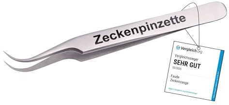 Faude Zeckenzange, Zeckenpinzette zum entfernen von Zecken jeder Größe ohne sie zu quetschen mit rund gebogen, fein spitz geschliffener Spitze, Edelstahl12,5cm