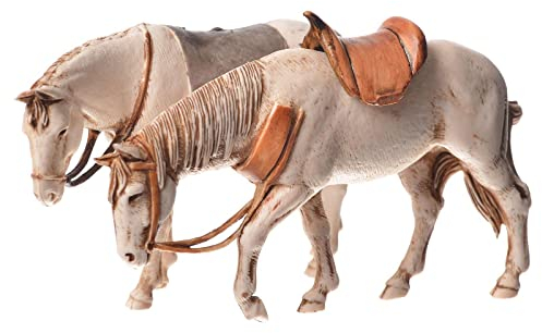 Moranduzzo 2 Chevaux Assortis pour Crèche de 10 Cm Échelle 1:20 - Figurines de Crèche Indestructibles - Peinture Finition à la Main, Produit Officiel, Fabriqué en Italie, Sculpteur M. Landi