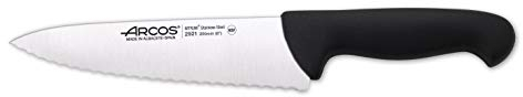 Arcos Serie 2900, Cuchillo Cocinero, Hoja Serrada de Acero Inoxidable Nitrum de 200 mm, Mango inyectado en Polipropileno Color Negro