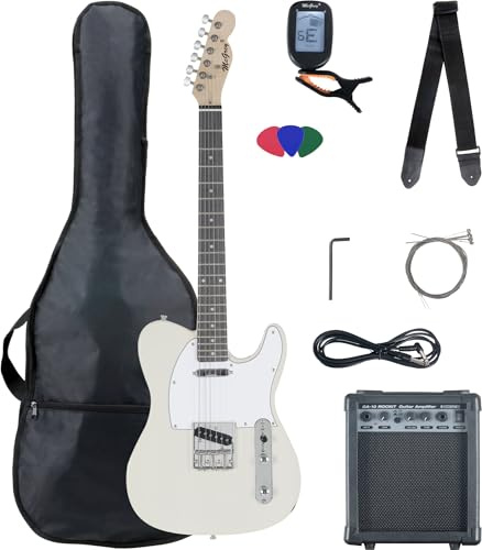 McGrey Rockit Juego Completo Estilo TL Guitarra Eléctrica para principiantes (8 piezas: guitarra, amplificador, cuerdas, funda, afinador, púas, correa y cable) Antique White.
