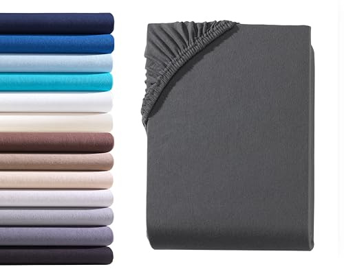 Hometex Premium Textiles Exclusive Spannbettlaken Spannbetttuch bis 25 cm Steghöhe | Bettlaken 100% Baumwolle | Extra starker Stoff 160 g/m² | Oeko-TEX® Made IN Green | 90-100x200 cm | Anthrazit
