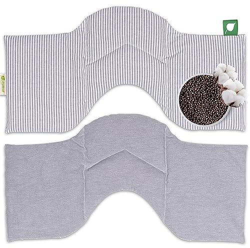 HERBALIND 4-Kammer Körnerkissen Schulter Nacken 50x25 cm in Streifen/grau - anschmiegsames Wärmekissen Mikrowelle mit Rapssamen, 100% Baumwolle OEKO TEX, Raps Füllung Kissen für Bauch Rücken