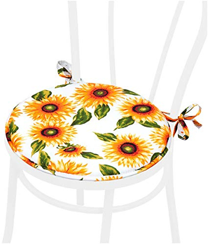 emmevi Cuscino Sedia Rotondo Morbido Coprisedia Laccetti Fissaggio Lavabile Girasoli MOD.DALIA34A Bianco