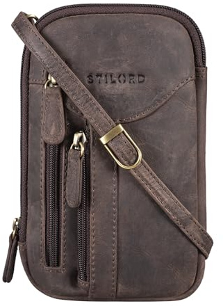 STILORD Lane 3-in-1 Handy Umhängetasche Gürteltasche Handgelenktasche Leder Brustbeutel für Smartphone Kleine Crossbody Bag Vintage Echtleder Farbe:dunkel - braun