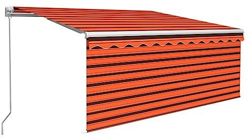 vidaXL Manual Retractable Awning with Blind&LED Outdoor Living Door Awning Folding Arm Patio Garden Awning Manual Retractable 3x2.5m Orange&Brown