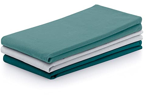 AmeliaHome Letty Lot de 3 torchons de Cuisine en Coton Lisse Blanc Turquoise 50 x 70 cm
