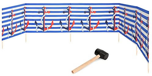Garronda Strand Windschutz Sichtschutz 6m lang Plus Gummihammer GAEX001 (Streifen/Anker, 6 m)