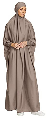 IMEKIS Damen Muslimischen Jilbab Kleid Islamischen Ramadan Gebetkleid mit Hijab Kapuze Abaya Kleid Einfarbig Lose Arabisch Khimar Kaftan Nahen Osten Dubai Türkei in voller Länge Robe Grau