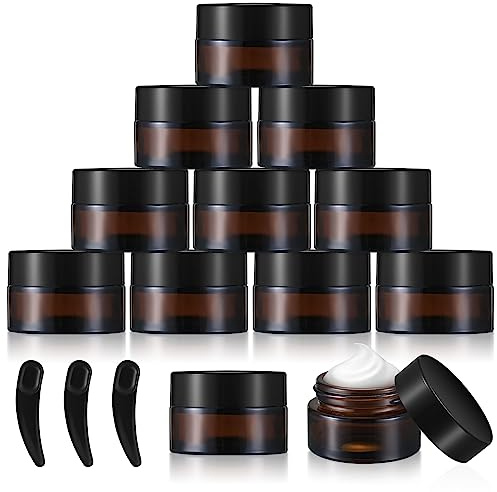 12 Stk Cremedose Leer, 20ml Kosmetikdose, Kosmetisches Glas, Nachfüllbare Creme Dose Behälter, Reise Kosmetik Döschen mit Deckel für Kosmetik Cremes Lotionen Nailart Perlen (Amber)