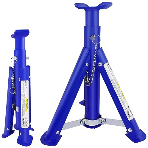 4 Stage Height Adjustment Folding Axle Stands, 3 Tonne Heavy Duty Steel Foldable Car Jack Repairing Tool Garage Workshop Lifting Tool Emergency, Pair of 2