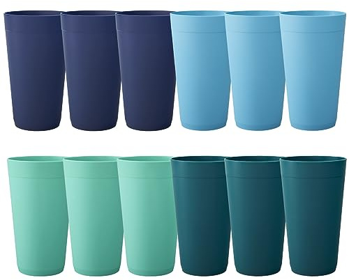 US Acrylic Newport 20 ounce Unbreakable Plastic Stackable Water Tumblers in 4 Coastal Colors | Set of 12 Drinking Cups | Reusable, BPA-free, Made in the USA, Top-rack Dishwasher and Microwave Safe
