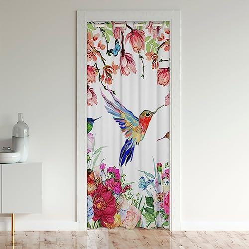 Loussiesd Aquarell Kolibri Vorhang für Innentür Raumteiler für Schlafzimmer Wohnzimmer Tropical Vögel Blumen Türvorhang 86x203cm Kinder 3D Tier Kawaii Vorhang Bunt Spring