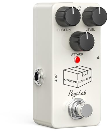 Compressor Guitar Pedal, POGOLAB Compression Guitar Effects, Controls on Sustain Attack Level, Analog Effect Pedal – Stompbox for Blues, Rock & Pop, True Bypass