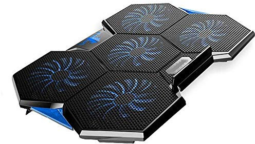 Base Refrigeradora Portatil, Almohadilla de refrigeración for Ordenador portátil, Ventilador portátil silencioso y Delgado con Cinco Ventiladores, Luces LED, USB Dual, Soporte blindado