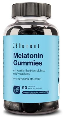 Melatonina Gummies, 1 mg per dose | 90 Caramelle Gommose (3 mesi) gusto Frutti di Bosco | Aiuta a Regolare il Ciclo del Sonno | con Camomilla, Valeriana, Melissa | per Adulti | Zenement