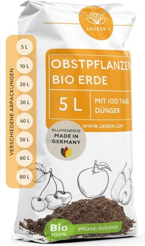 Bio Erde für Obstpflanzen 5 L - Universalerde mit 30% weniger Torf - Für Apfelbaum, Kirschen und andere Obstbäume