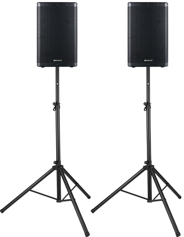 Pronomic C-212 MP 12 Passivbox Stativ Set - 2 Passive 2-Wege Boxen inkl. Lautsprecherstativen aus Stahl - Belastbarkeit: je 300 Watt (RMS) - Impedanz: 8 Ohm - Max. SPL: 95 dB - Schwarz
