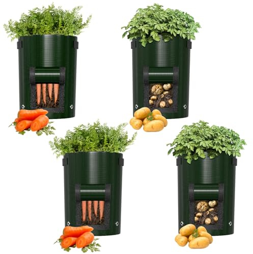 Estefanlo Potato Grow Bags 10 Gallon 4 Pack Grow Bags for Vegetables Thickened Potato Bags for Growing Potatoes