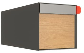 Amerikanischer Briefkasten Americano Grau mit Holzdekor-Front | Wand