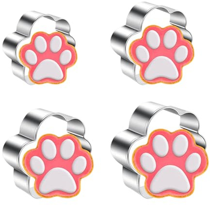 FSSTUD 4 Pcs Stainless Steel Dog Biscuit Cutters Dog Paw Cookie Mold Metal Treat Cutters Cute Fondant Cutters Paw Print Baking Cutters for Sandwiches Fruit