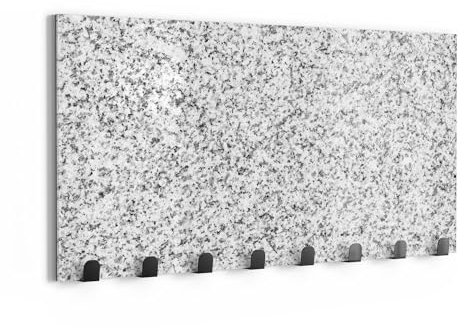 DEQORI Wandgarderobe Glas & Metall | Motiv Zeitlose Granitstrukturen | 60x30 cm | Design Haken-Leiste modern | Garderoben-Paneel für Flur, Wohnzimmer & Schlafzimmer | magnetisch & beschreibbar