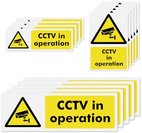 YIKIADA 15 Pack CCTV in Operation Sticker in Various Shapes and Sizes Vinyl Removable Waterproof Self Adhesive Decal for Home Office Outdoor Indoor