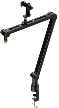 Lmzzdld 360 Grad Verstellbarer Mikrofonständer mit Telefonhalter für Live-Streaming, Robuster Boom-Arm-Mikrofonhalter + Telefonhalter für Live-Streaming, Robuster Boom-Arm-Mikrofonhalter Aus Schwarzem