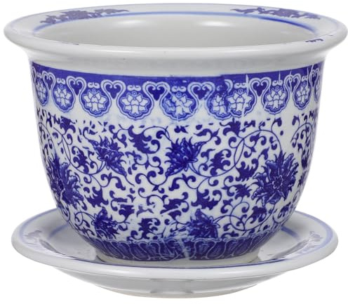 Toddmomy Blue And White Porcelain Planter Pot with Saucer Ceramic Succulent Pots Small Succulent with Drainage Hole for Vintage Blue