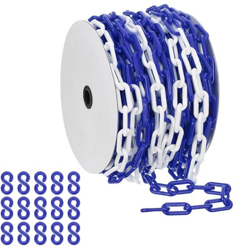 PATIKIL Cadena de plástico azul/blanco, 115pcs 8mm Cadena de barrera de seguridad grande de plástico largo para control de multitudes, estacionamiento, cerca