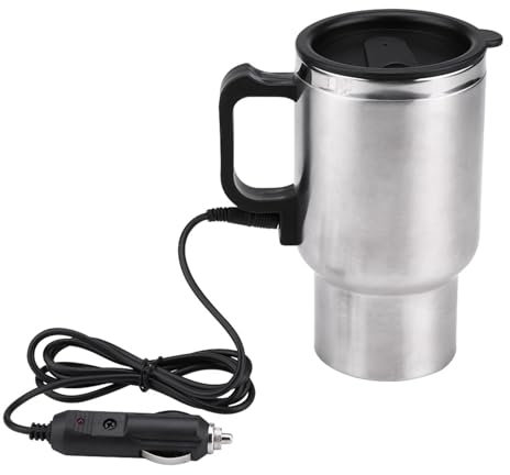 Ldafava Bouilloire électrique de Voiture 12 V, Tasse chauffante de Voyage en Acier Inoxydable de 450 ML pour l'eau Chaude, Le café et Le thé ; Prise Allume-Cigare Compatible avec la