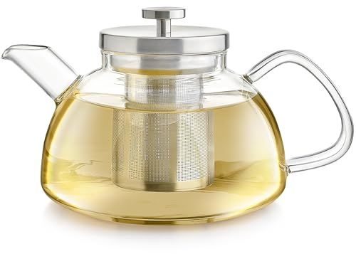Teabloom Balance Borosilicate Glass Tea Kettle & Teapot – Stovetop-Safe, 40oz – Deep Loose Tea Infuser for Hot & Iced Tea – Elegant & Versatile Design for Tea Connoisseurs