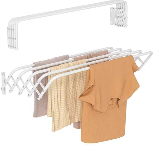 SHANN Tendedero Extensible Pared 100cm - Tendedero Plegable de Pared de Interior o Exterior de Acero Blanco - Tendedro con 5 Barras y 5 Metros de tendido