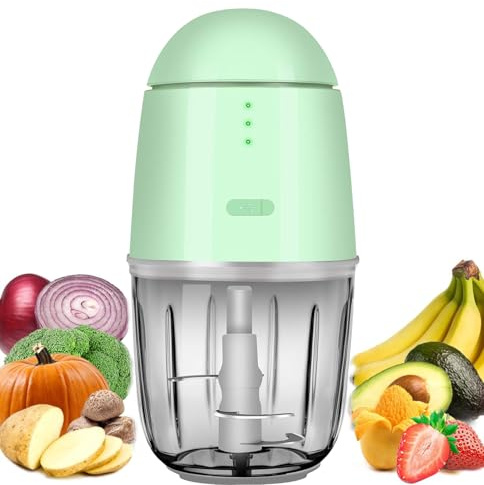 Robot da cucina – Mini robot da cucina ricaricabile e piccolo tritatutto portatile per verdure, frutta, cipolla aglio, cucina 1,3 tazze 10 0z, 150 Watt, contenitore in vetro lavabile in lavastoviglie