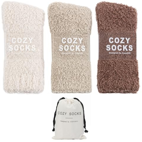 COZYOFFI Cozy Socks for Women Gifts: 3 Pairs Luxe Cloud Fuzzy Socks for Home Sleep