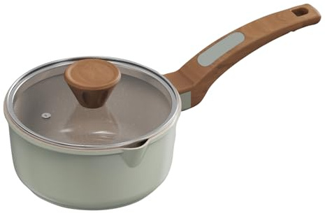 Cooksmart Signature 16cm Saucepan with Lid, Cast Aluminium, Sage Green