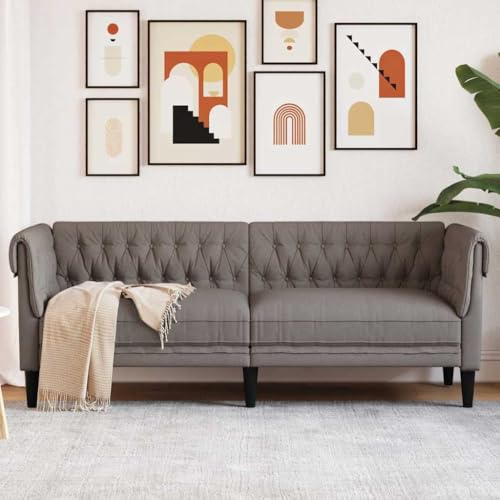 YuuSsea Chesterfield-Sofa 3-Sitzer Taupe, Stoffbezug aus 100% Polyester, Massivholzrahmen, 201,5 cm Breite, komfortable Polsterung für Wohnzimmer und Lounge, robust und langlebig