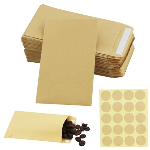100 st små bruna papperspåsar, 6 x 10 cm fröpåsar med dubbelsidig tejp, kraftpapperspåsar, presentpåsar, kraftpapperspåsar, förpackningspåsar för presentförpackning