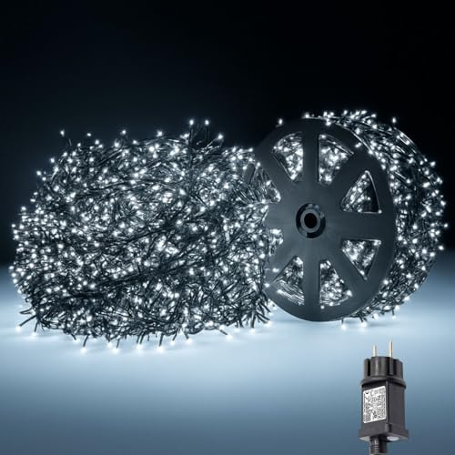 Generico Catena luminosa natalizia con 4000 led 100mt di catena 36V cavo verde ideale per illuminare a Natale spazi esterno interno albero e balconi con 8 modalita' di luce, timer (Luce fredda)