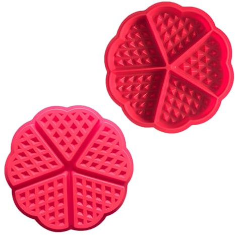 Moules à Gaufres en Silicone,2PCS moule gaufre air fryer Moules à Gaufres en Silicone en Forme de Coeur Résistant à La Chaleur Gaufrier Antiadhésif Moule pour Faire Gaufre Gâteaux Chocolats(Rouge)