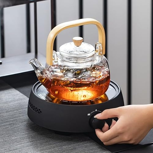 ANGGREK Bollitore in Vetro Trasparente da 1000 Ml, Artigianale in Borosilicato con Trave Quadrata, Manico Ergonomico e Infusore in Acciaio Inossidabile per gli Amanti del tè
