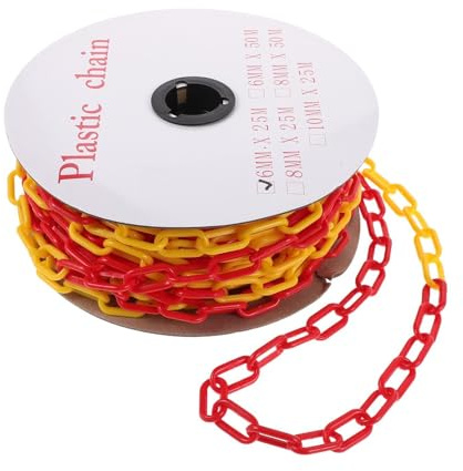 ABOOFAN Cadena de Barrera de Seguridad de Plástico Ligera 25 M, Eslabones de 6 Mm, Colores Amarillo y Rojo para Control de Tráfico, Delimitación de Áreas y Uso en Estacionamientos