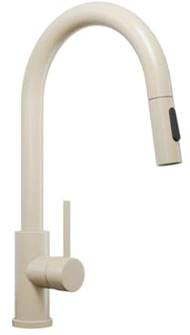 PRIMAGRAN Robinet de cuisine 9010 Beige avec deux types de jet, Robinet haute pression, Robinet de cuisine pivotant à 360° avec bec rétractable