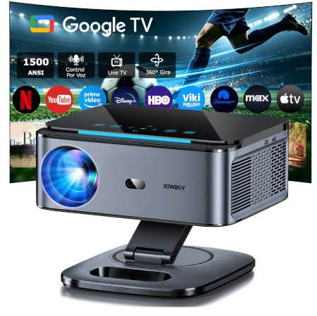 XIWBSY - Proiettore 4K (Coppa del Mondo FIFA, 1500 ANSI/Google TV), controllo vocale, autofocus, GTV 38000 lumen, app ufficiali/Live TV, proiettore Bluetooth per home cinema