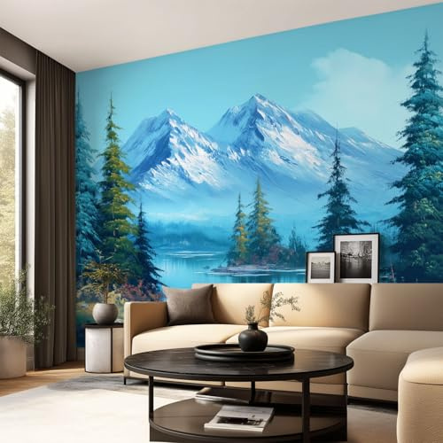Fotomural Panorámico Montañas Árboles Lago Azul, Papel Pintado de Pared para Decoración Interior, Mural Decorativo para Hogar Casa y Dormitorio, 200 x 140 cm