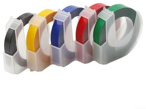Lot de 5 rubans de gaufrage 3D de 9 mm pour embosseur manuel – Rose fluo, orange, vert, jaune, rouge – Lot de 5 recharges de 9 mm