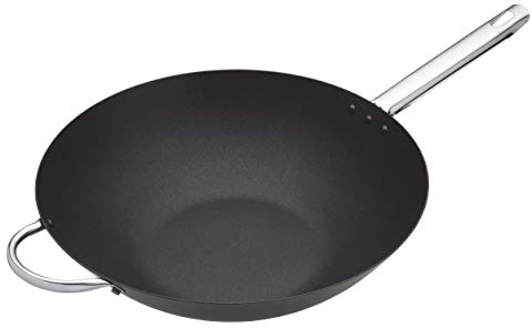 MasterClass Wok Carbon, antiaderente, acciaio al carbonio, padella Wok da 8 litri, 35,5 cm (14''), nero
