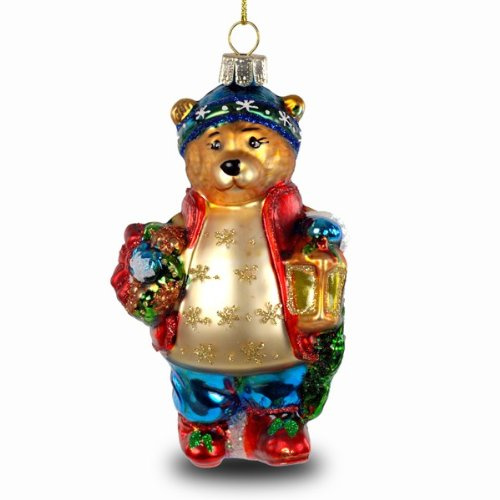 SIKORA Bär mit Laterne besondere Weihnachtskugel Glas Christbaumschmuck Deko Figur Weihnachten Anhänger Ornament - Trend Line - BS209