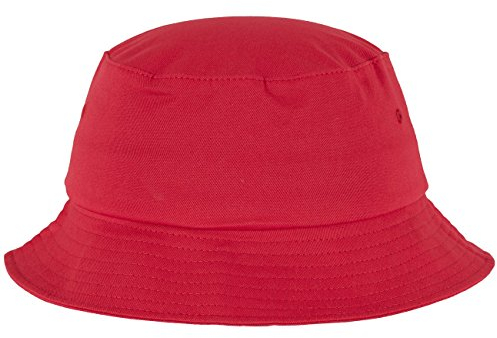 Flexfit Cotton Twill Bucket Hat - Unisex Anglerhut für Damen und Herren, einfarbig, mit patentiertem Band, Farbe Rot, one Size