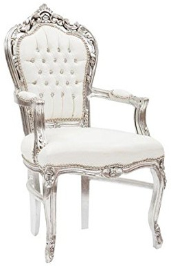 Way Home Store Poltrona Barocco Stile Francese Luigi XVI Silver e Ecopelle Bianca 68 x 65 x 108 cm