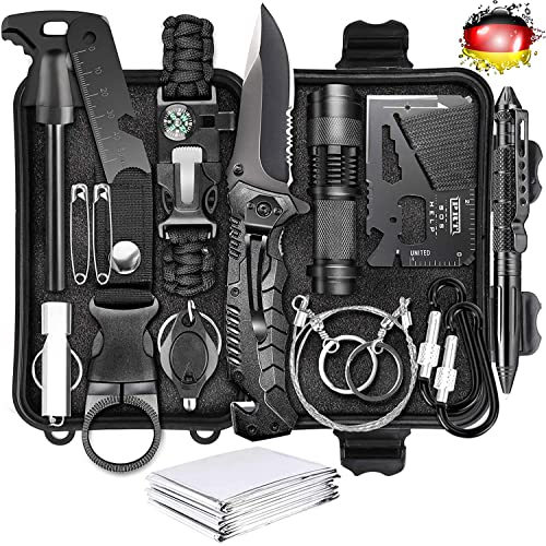 Survival Kit, 54 in 1 Erste Hilfe Set Auto Outdoor Zuhause, Notfall Ausrüstung Stromausfall First Aid Kit Survival Set Überlebensausrüstung Geschenke für Männer Papa (15 in 1)
